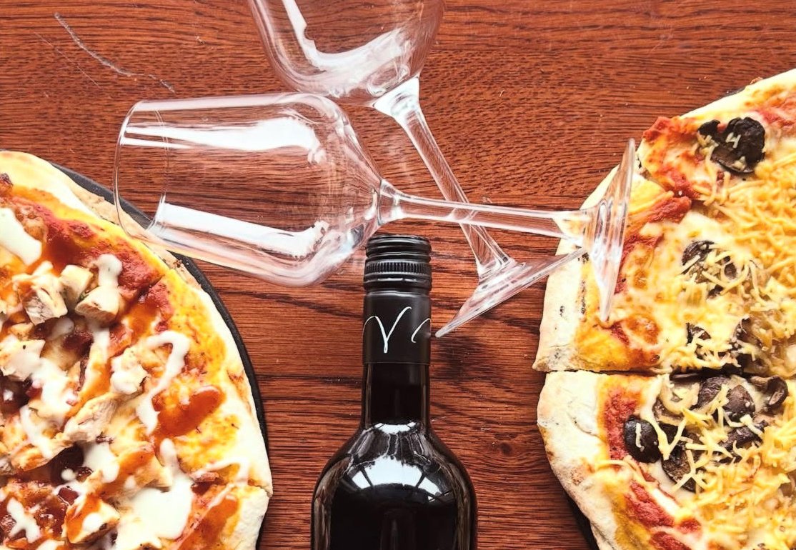 wine and pizza